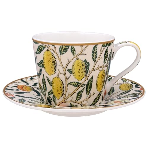 The Leonardo Collection Fruits Cup & Saucer Set William Morris for Hot & Cold Drinks | Durable Coffee Cups for Home & Office | Comfortable & Easy-to-Hold Coffee Mugs for Beverages & Daily Use