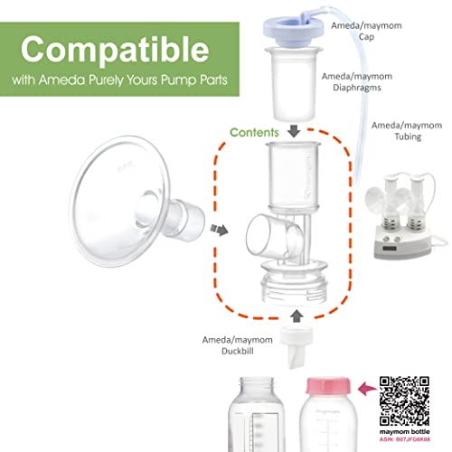 Image of Maymom MyFit Flange Set, Two-Piece Breast Shield (13mm Small) Base Connector for Selected Ameda Breast Pumps (Shield 13mm + Connector)