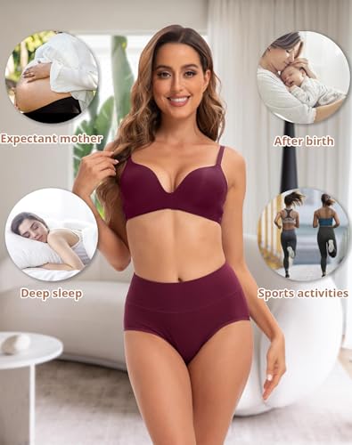 Image of INNERSY Womens Underwear Cotton Briefs Postpartum High Waisted Panties 5 Pack