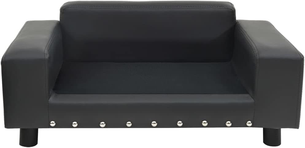 FAMIROSA Pet Sofa Bed Dog Cat Sofa Bed Plush and Faux Leather 31.9"x16.9"x12.2" Dark Grey