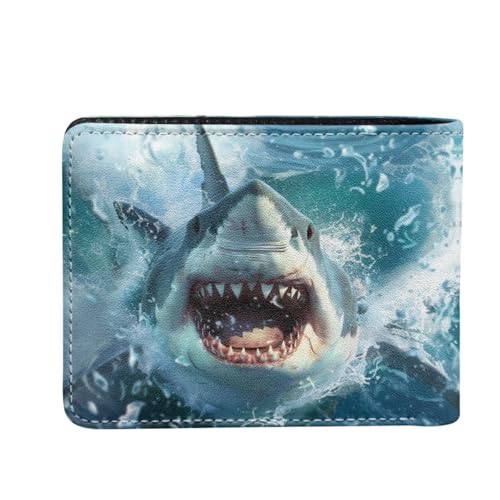 Image of Coldinair 3D Shark Leather Wallet for Teen Boys Kids Purse Wallets Leather Kids Boys Bifold Wallet Credit Card Cash Id Holder Cool Slim Bifold Small Coin Purses,Waterproof