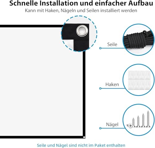 Leinwand Beamer 100 Zoll,16:9 Full HD Faltbarer Beamer Leinwand,Waschbar Anti-Falten Tragbare Projector Scre für Heimkino, Büro und Camping(Weiß)