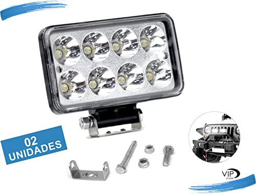 Kit 2 Farol De Milha 24w Retangular 8 Led