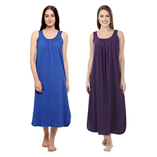 Image of BLAZON Women's Cotton Hosiery Solid Maxi Nighty Slip (Pack of 2) Available Sizes: S, M, L, XL, 2XL, 3XL, 4XL, 5XL