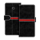 ESACMOT Leder Wallet Hülle Kompatibel mit Nokia Lumia 630 Horizontal Streifen Flip Cover Schutzhülle mit Kartenfach Magnetverschluss (Schwarz)