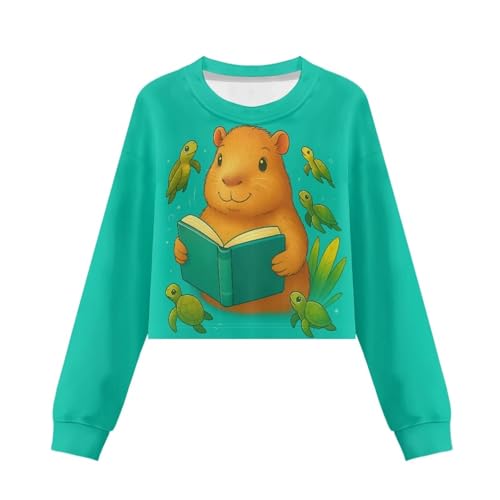 Girls Crop Tops Long Sleeve Shirts Cute Casual Cropped Sweatshirt for School Teens Kids Fall Pullover Size 5-142
