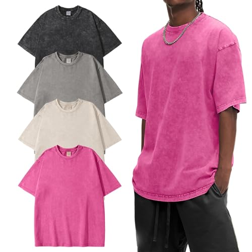 Eiscntd Men's Oversized T-Shirts Heavyweight Cotton Vintage Washed Loose Fit Unisex Baggy Tee Shirts