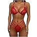 Produktbild Masrin Mask Frauen Zweiteilige Unterwäsche Sexy Spitze Bügel BH Tanga Dessous Set Aushöhlen Bandage Pyjamas Baby Dolls Negligees(S,Rot)