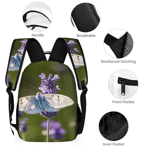 3Pcs Backpack Sets Lavender And Butterfly Print Travel Daypack 3 in 1 Lightweight Backpack Set with Lunch Bag And Cosmetic Bag3
