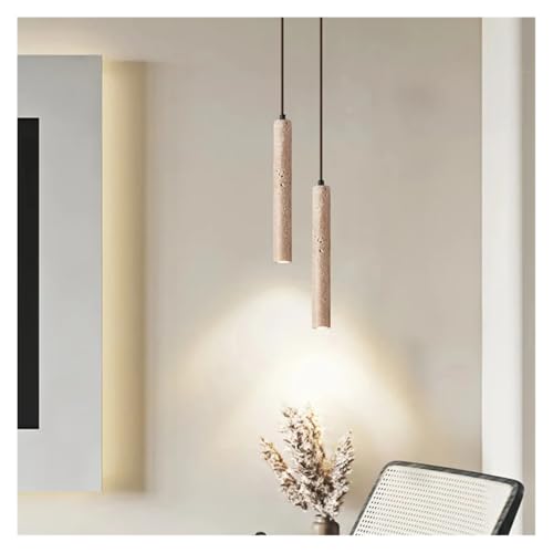 Lampe LED suspendue travertin, lustre plafonnier cylindrique et éclairage salon moderne