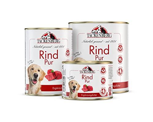 TACKENBERG 6 x 800 g (4,8 kg) Rind Pur Nassfutter Dose für Hunde - Hundefutter in Premiumqualität - natürlich getreidefrei