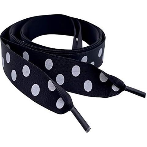 Black Polka Dot 120cm / 47“ Flat Satin Ribbon Shoe Laces/Shoelaces - My Ribbon Laces™ Bootlaces for Dr Martens/Doc Boots - To Fit Dr Martens Shoe Style 101 6 Eyelet shoes Cover