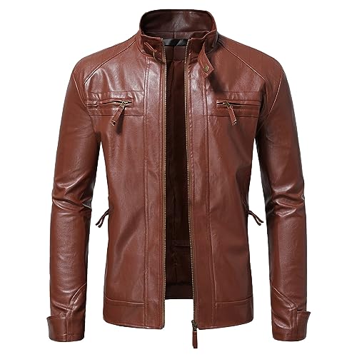 Chaqueta de Cuero para Hombre Slim Fit con Cuello de Pie miniatura 1