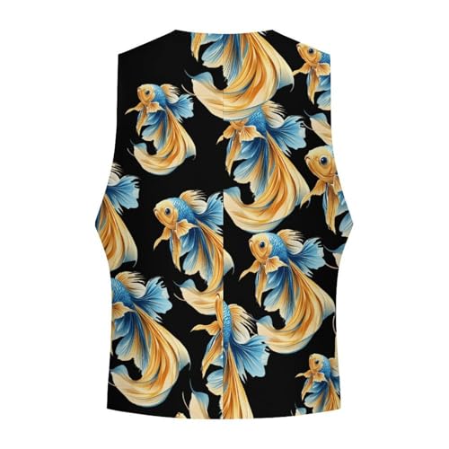 Gold Blue Betta Fish Men's Suit Vest Slim Fit Business Dress Party Pattern Waistcoat Vest Top4