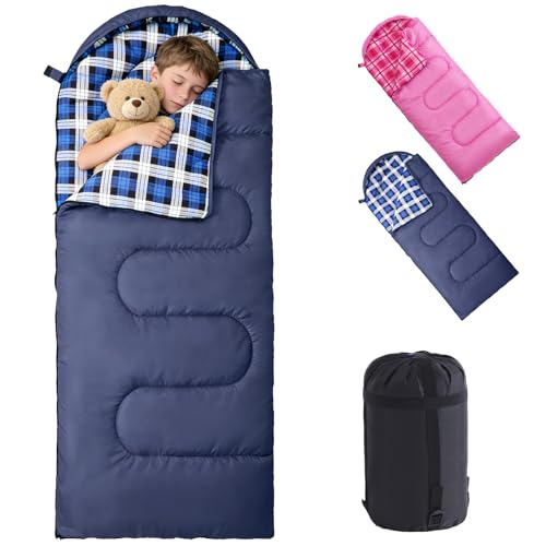 Uniqwamer Bolsa de Dormir para Niños para Niñas y Niños - Bolsa de Dormir para Camping de Franela Ligera e Impermeable para Clima Frío y Cálido de 4 Temporadas 45°F miniatura 1