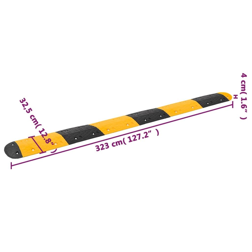 vidaXL Dosso Giallo e Nero 323x32,5x4 cm in Gomma, dissuasore di velocità, rallentatore, dosso in gomma, dosso artificiale, dosso stradale