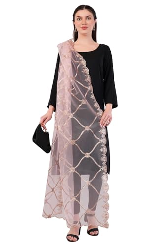 Gold Embroidered Net Dupatta/Lightweight Sheer Shawl/Scarf/Wrap