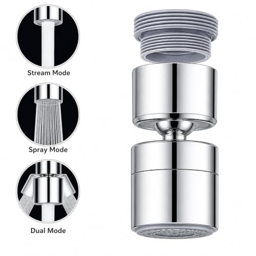 Image of Sulfar ABS Dual Flow Tap Aerator | 360 Rotating Faucet Extender with Adjustable Joint | 24mm Universal Fit | Dual Mode Spray & Foam | Water Saving Kitchen Sink Tap Attachment | Chrome Finish