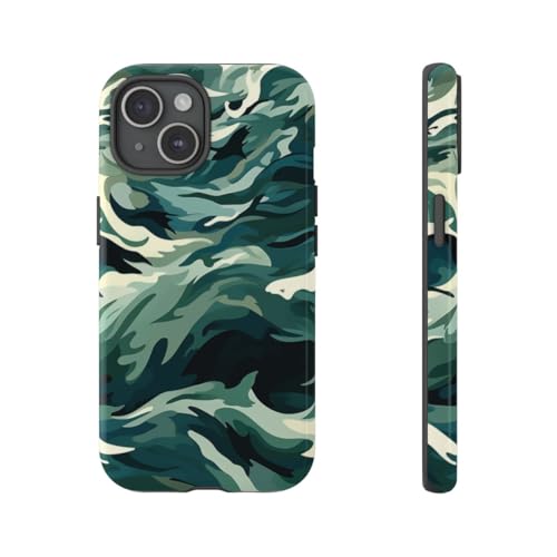 Coque iPhone 15 motif abstrait ocean waves et requins, protection brillante