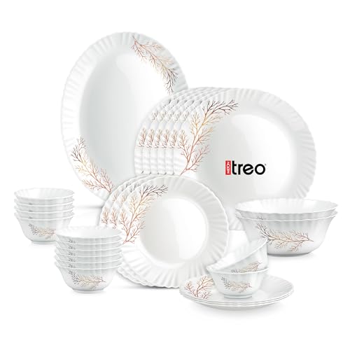 Image of Treo by Milton Opalware Aurelia Silvia Dinner Set of 27 | Serving for 6 | Microwave & Dishwasher Safe | Bone-Ash Free | Tempered Toughness | Plates & Bowls | Crockery Set for Dining & Gifting | White