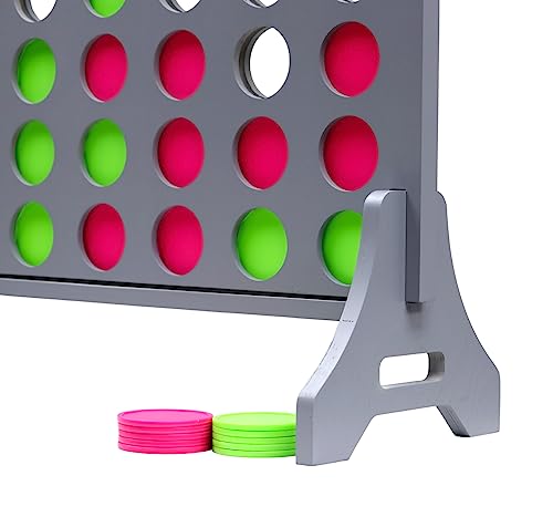Image of Giant 4 in a Row Game for Family & Adults - Tailgating Pros Jumbo Grey Wooden Four in a Row Indoor & Outdoor Yard Game for Family Party Fun, Portable Activities for Patio, Backyard, and Camping