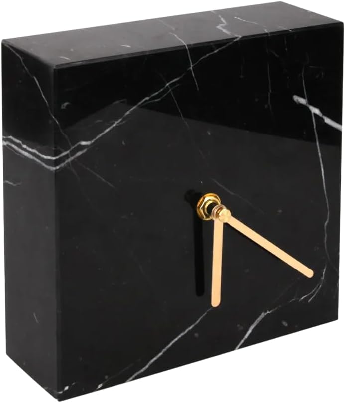 Solid Marble Modern Mantle Clock, Minimalist Clock - Sleek Marble Fireplace Decor with Unique Streaks, Square Analog Design for Decorations in Living Room and Mantel Decoration Fireplace