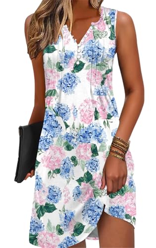 Image of ETCYY Sundresses for Women 2026 Vacation Swim Cover up Beach Dresses Button Down Sleeveless Boho Floral V-Neck Summer Dress