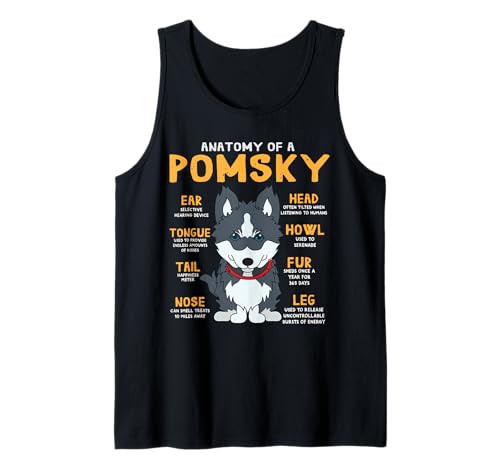 Pomsky Anatomy - Regalo divertido para perro, mamá, papá Camiseta sin Mangas