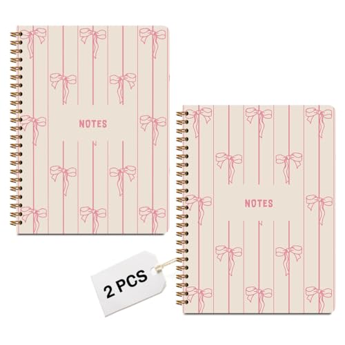 Image of 2Pcs Cute Pink Bow Spiral Notebooks for Women, A5 Hardcover Notebook Journal, College Ruled Notebook Lined Travel Journal for Writing Office Note Taking, Cute Diary Gifts for Women, 8.3x5.8Inch