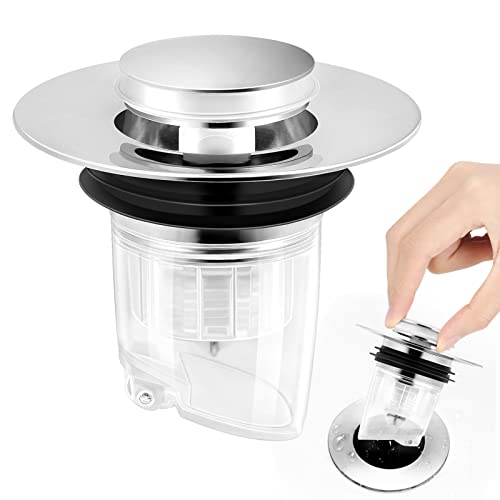 Pop Up Abflussstopfen Universal Waschbeckenstöpsel Edelstahl Stöpsel Waschbecken Verschluss Abfluss Waschbecken Sieb Badewannenstöpsel Küchenspüle Verhindert Verstopfung Und Gerüche(34-40mm) Cover