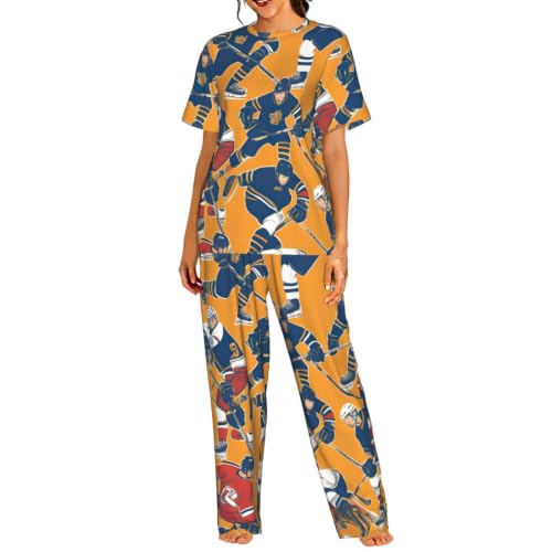 Pyjama court femme imprimé hockey ensemble nuit confortable