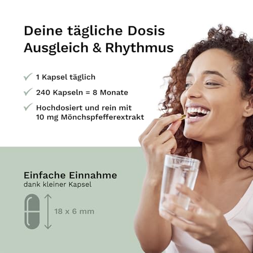 Mönchspfeffer - 10 mg Mönchspfeffer pro Dosis - 240 vegane Kapseln für 8 Monate - 4:1 Extrakt aus Original Vitex Agnus Castus - laborgeprüft - Made in Germany - Balanced Vitality
