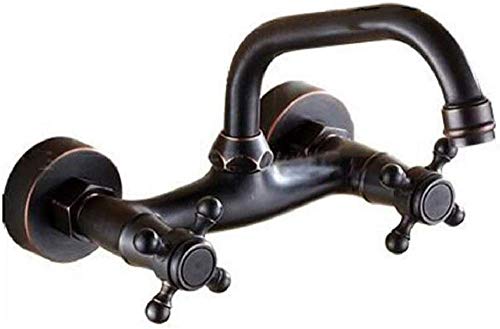 Retro Schwarz 2-Loch Wandmontage Waschbecken Mixer 360 ° drehbar Waschbecken Wasserhahn Zwei-Hand-Mixer Wasserhahn Badmischer aus Messing