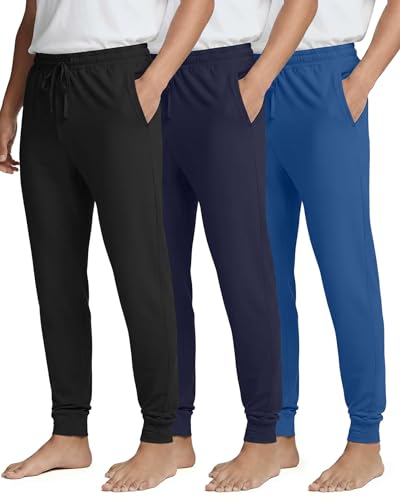 Image of Real Essentials 3 Pack: Men's Soft Lounge Sleep Joggers - Pajama Pants Drawstring & Pockets (Available in Big & Tall)