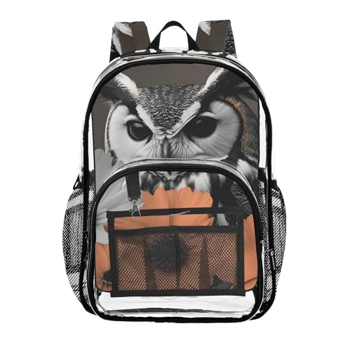 Owl Florals Butterfly Clear Backpack, PVC Transparent Bag with Large Capacity for Boys, Girls, Men, Women, See Through Bookbag for School Work College Travel