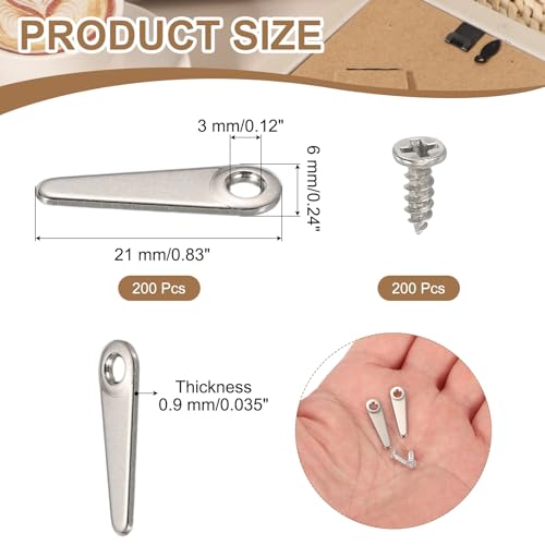 Image of uxcell 200pcs Picture Frame Backing Clips, 0.83 inch Photo Frame Turn Buttons Fasteners Hardware Corner Clip with 200pcs Screw for Hanging Pictures Craft Drawings, Pointer Shaped Silver
