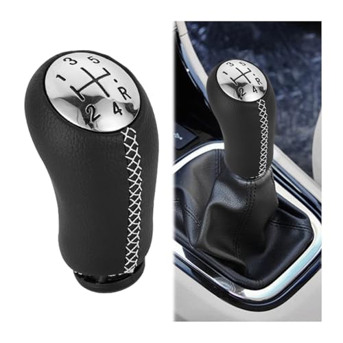 Adunsiaoto Schaltknüppel-Handball, Schaltknauf 5 Gang Mit Adapter, Auto Schaltknauf, Auto Schaltknauf Schalthebel, Premium-Leder Schalthebel Auto, Manual Automotive Gear Schalthebel(Weiße Linie)