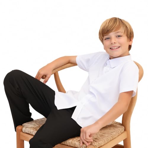 Image of Lilax Boys Classic Short Sleeve Button Down Casual Solid Dress Shirt
