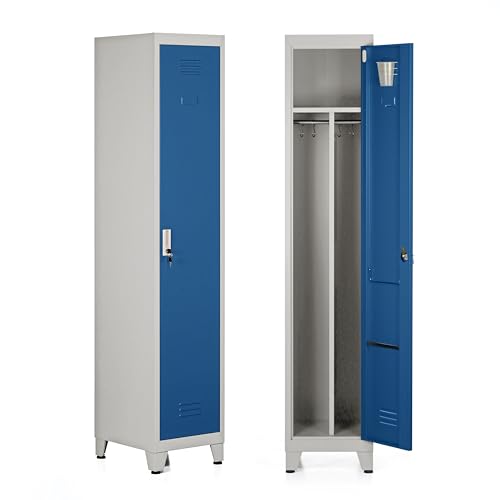 Brigros - Armadio Spogliatoio Sporco Pulito In Metallo, Armadietto Spogliatoio Salvaspazio Con Ripiano E Appendiabiti, Armadio Spogliatoio Con 3 Scomparti (1 Anta, Blue)