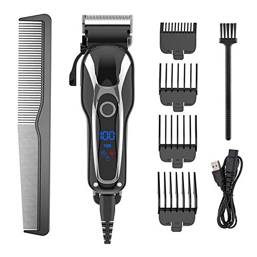 Professional Electric Hair Clipper Cordless Clippers Hair Trimmer Beard Shaver Detail Trimmer 4 in 1 Hair Cutting Kit for Family Use Waterproof for Men/Kids, Rechargeable,LCD Screen