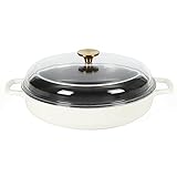 Sur La Table Kitchen Essentials 3.75 Quart Enamel Cast Iron All In One Multi-Purpose Non-Toxic Nonstick Braiser Pan W/Borosilicate Glass Lid - Linen White