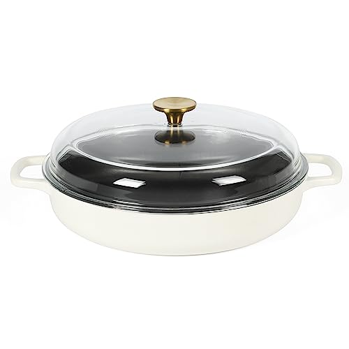 Sur La Table Kitchen Essentials Supper Club 3.75 Quart Enamel Cast Iron All In One Multi-Purpose Non-Toxic Nonstick Braiser Pan W/Borosilicate Glass Lid - Eggshell White by Sur La Table - Used condition - US$47.06