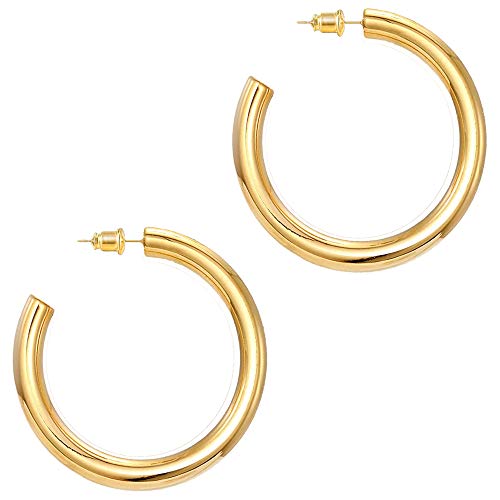 MERUNOW 14K Gold Colored Lightweight Chunky Open Hoops Gold Hoop Earrings for Women