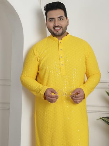 Image of SOJANYA Plus(Since 1958) Men's Cotton Relaxed Fit Straight Radiant Elegance Sequinned Kurta for Navratri, Garba & Puja