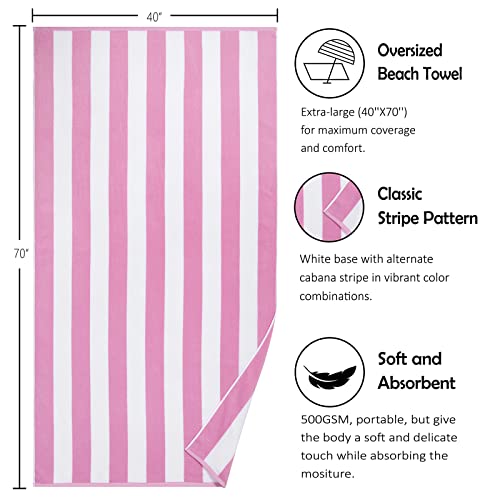 Bornbay Large Beach Towel Oversized - 40"X70" Big Cute Beach Towel, Extra Large Thick Pink Beach Towels, Xl Wide Fluffy Beach Towel Oversize, Giant Stripe Cotton Pool Towel For Adults #TOP4