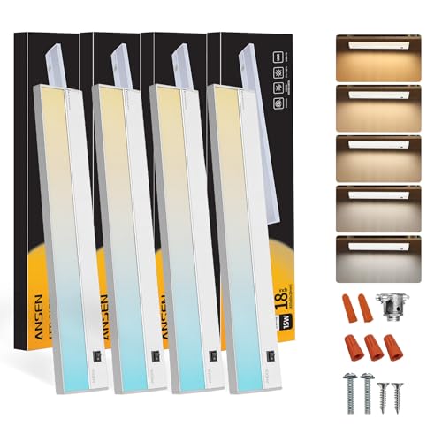 Ansen 4Packs of Under Cabinet Lighting Hardwired, 18IN 15W 998LM, Dimmable Led Light for...
