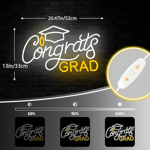 Image of Larger Congrats Grad Neon Signs for Wall Decor Large Neon Lights for Bedroom Adjustable Graduation Led Signs Class of 2025 Party Graduation Gift for Room Dorm Backdrop Decor,20.47 * 13 Inch