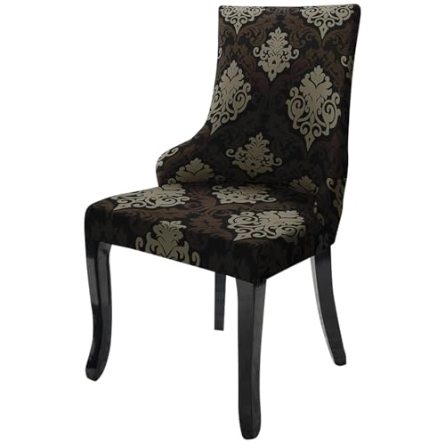 Image of House of Quirk Wingback American Side Chair Slipcover-Accent Chair Cover Slipcover with Arm,Washable Dining Chair with Nailed Trim Protector for Dining Living Room Pcak of 4 (Black Motif)