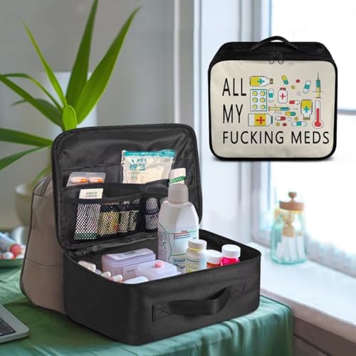 Image of Gomyblomy Travel First Aid Kit Bag Empty for Home All My Fucking Meds Print Medical Bag Portable Emergency Kit Large Capacity Storage Pouch for First Aid Supplies for Doctors Nurse
