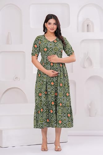 Image of Stylish Women's Pure Cotton All Over Printed Kurti Gown, Maternity Dress, and Feeding Dress - Comfortable and Elegant Maternity Wear for Women